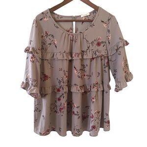 Pleione Anthropologie Womens Ruffled Coquette Blouse L Floral Cottagecore Dainty